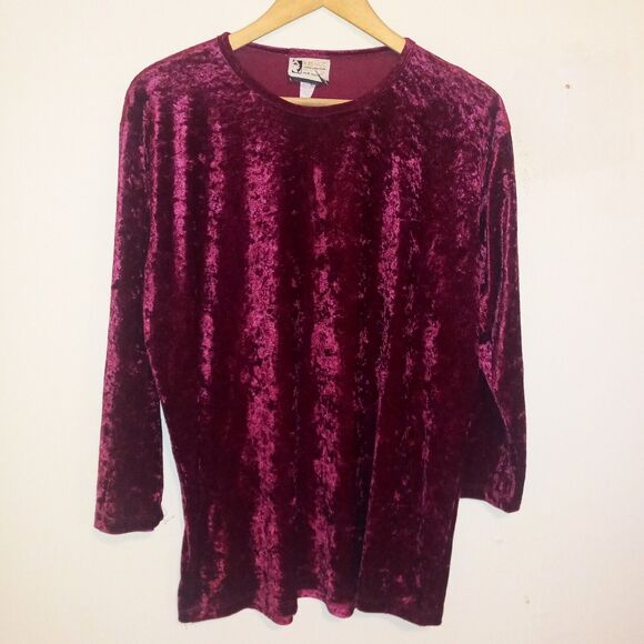 Vintage Visage Velvet Long Sleeve Tunic Blouse-X Large-Lined-Burgundy-90s-Grunge - Picture 1 of 8